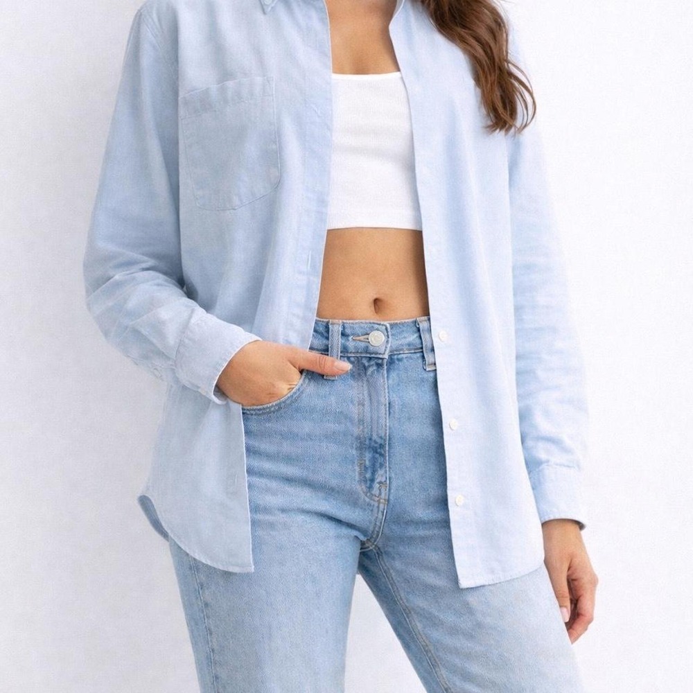 Aeropostale Womens Light Blue Cotton Button Up Long Sleeve Shirt Small